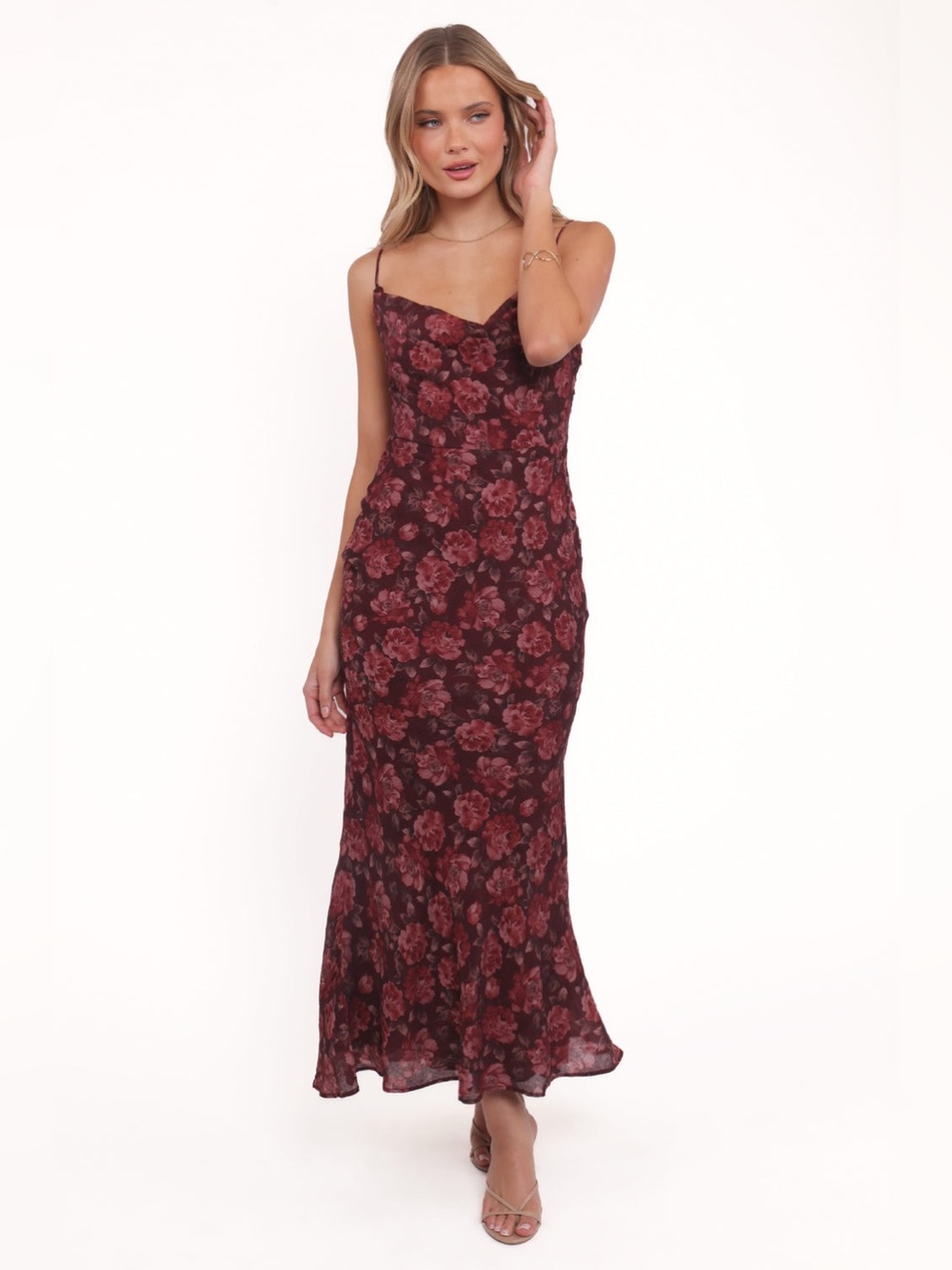 Petal & Pup NWT Esmeralda Maxi Dress Pink Floral Cowl Neckline Wedding Guest